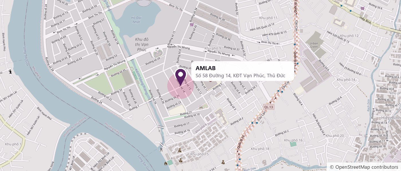 Bản đồ văn phòng AMLAB tại Đường 14, KĐT Vạn Phúc, Thủ Đức