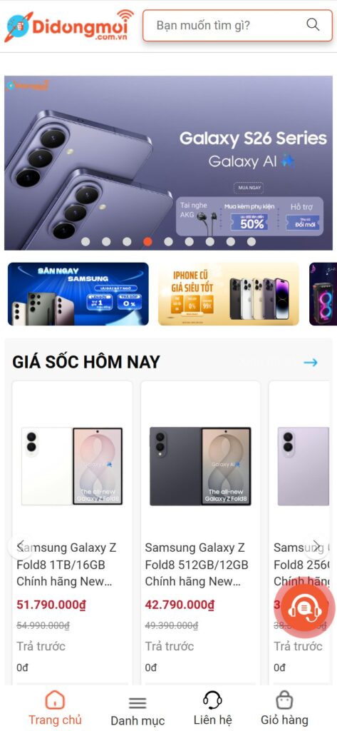 Trang chủ trên điện thoại