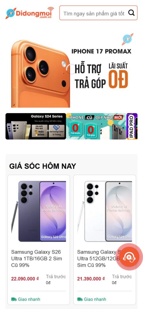Trang chủ trên điện thoại