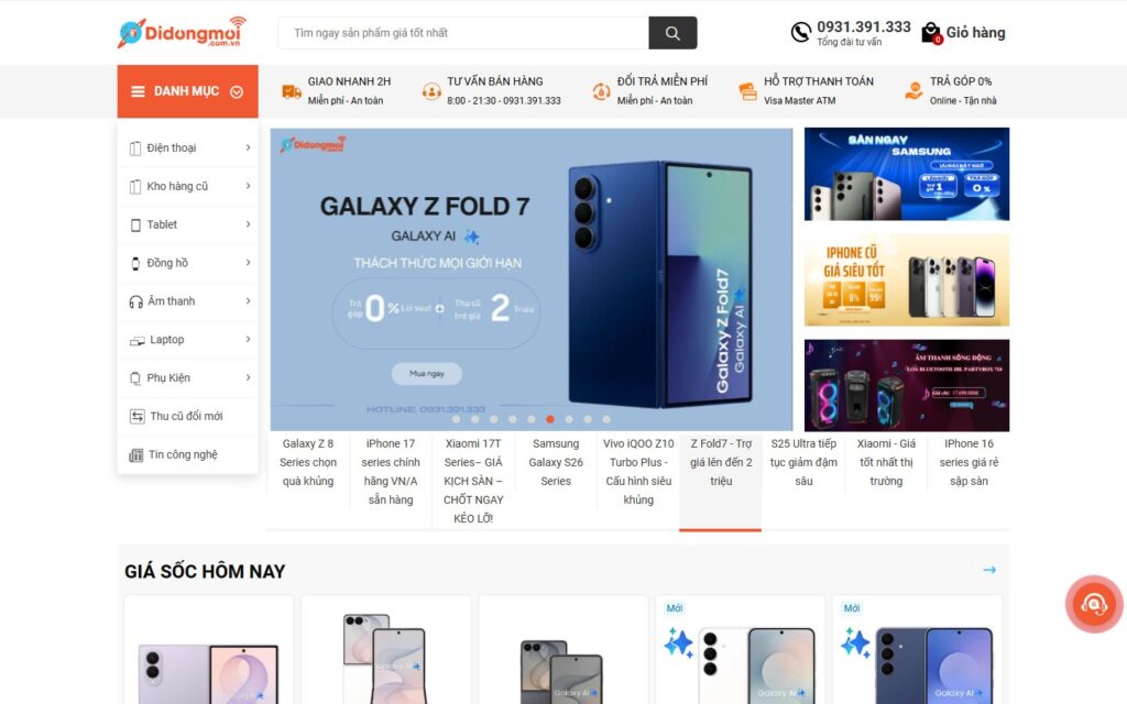 Website bán lẻ điện thoại Di Động Mới (didongmoi.com.vn) 1 Di Động Mới