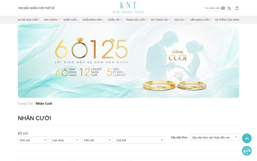 Bộ sưu tập nhẫn cưới với bộ lọc kiểu dáng và màu vàng