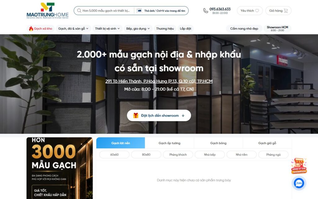 Trang showroom và đặt lịch xem mẫu