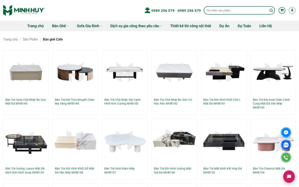 Danh mục bàn ghế cafe, chia theo bàn, ghế, bộ và sofa