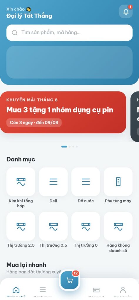 Trang chủ: khuyến mãi, danh mục, mua lại nhanh