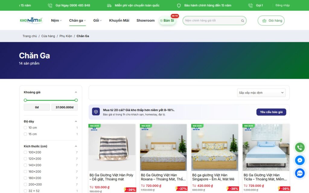 Danh mục chăn ga với bộ lọc
