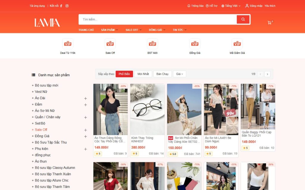 Khu sale off theo mức giảm giá