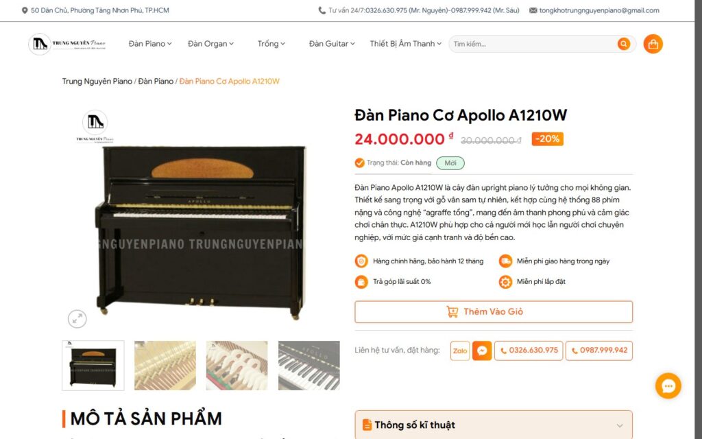 Trang sản phẩm: thông số, bảo hành, trả góp